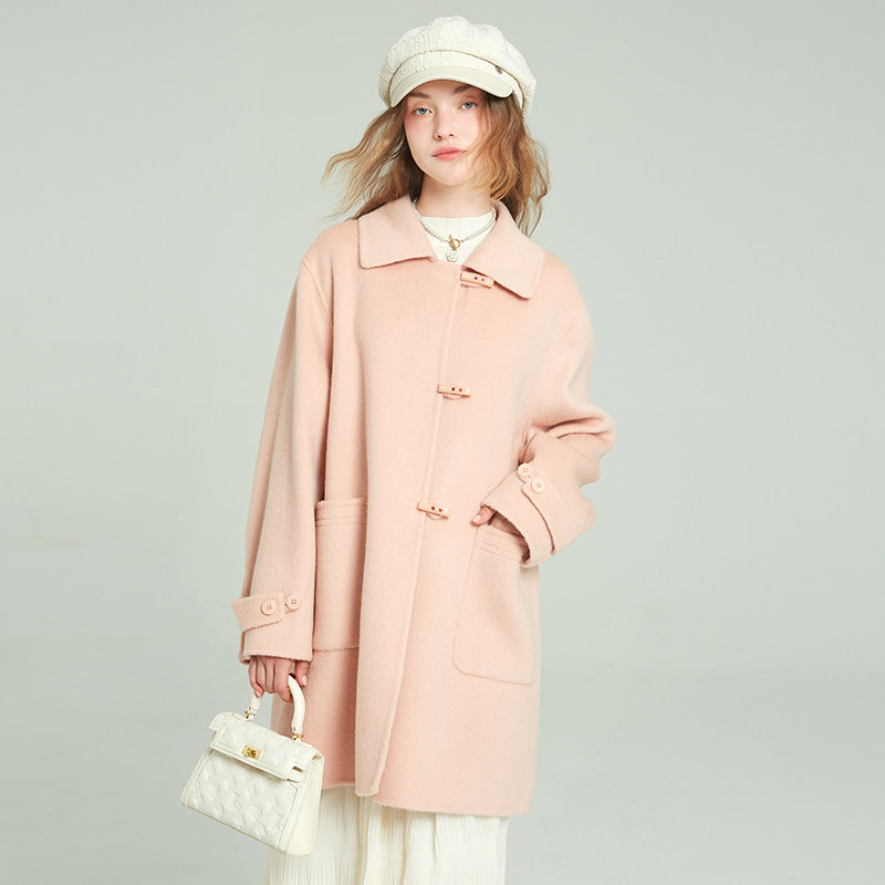 今年流行毛呢外套女2025新款中长款牛角扣呢子大衣女春秋高级感