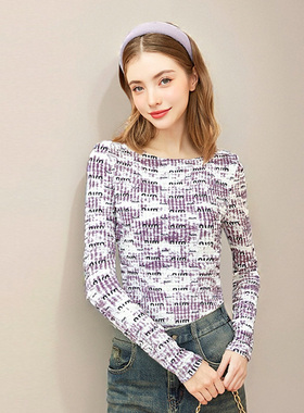 zk lin时尚字母印花内搭长袖打底衫女新款设计感显瘦修身百搭上衣