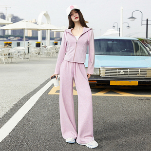 设计感显瘦百搭卫衣套装 运动休闲风长袖 女新款 套装 连帽外套阔腿裤