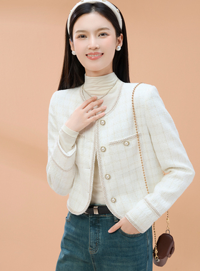zk lin精致大牌短款富家千金小香风外套女2025新款白色上衣小个子