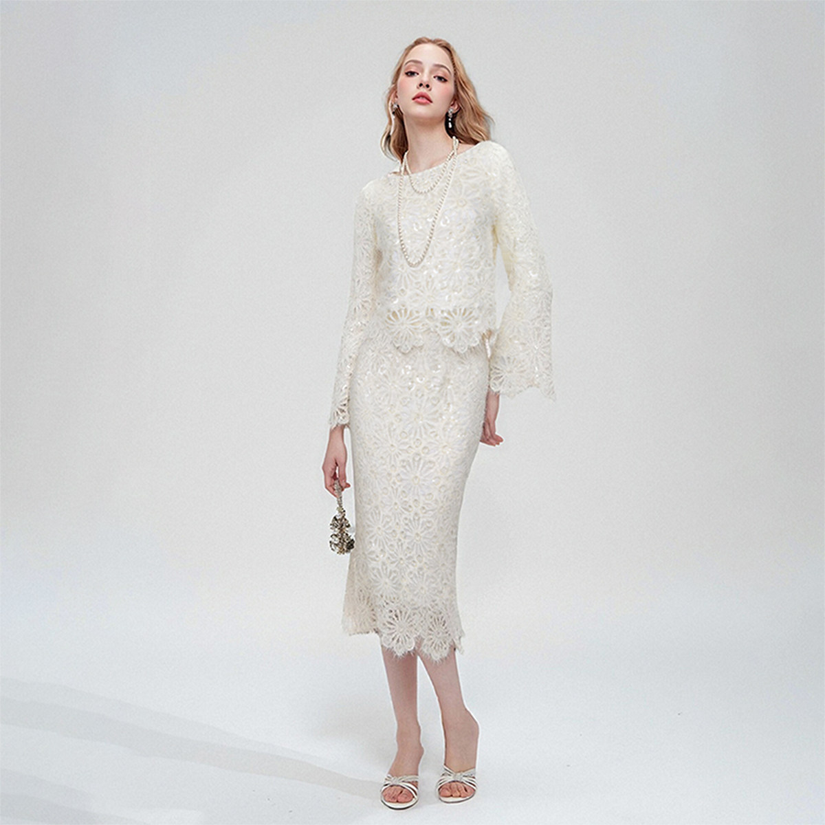 气质女神范高端蕾丝针织两件套御姐风穿搭一整套装裙婚礼重要场合
