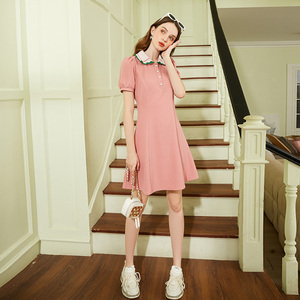 zklin旗舰店可爱甜美polo领藕粉色连衣裙女高级感学院风夏小个子