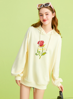 温柔风奶fufu荷叶边连帽卫衣女2025春秋新款炸街洋气减龄宽松上衣