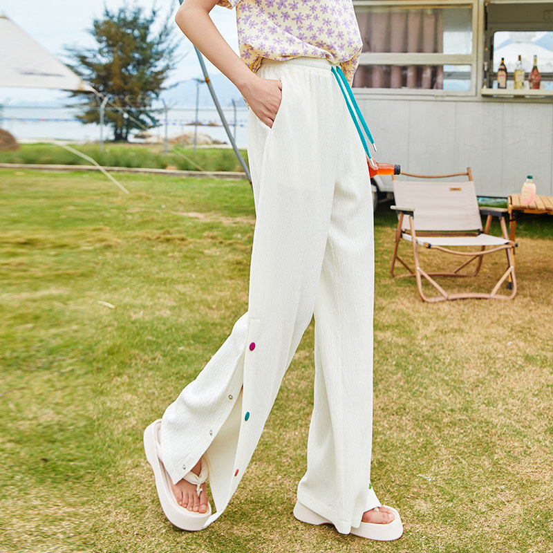 垂坠感直筒拖地开叉休闲阔腿裤子女薄款高腰显瘦高级感2024夏新款