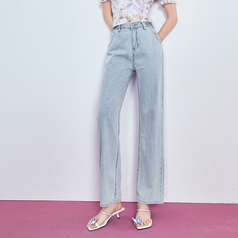 美式复古高级垂感高腰阔腿直筒牛仔裤潮流时尚ins女2024夏季新款