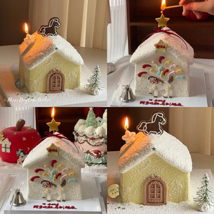 2026冬季氛围感元旦跨年新年马年模具微景观雪景屋蛋糕装饰蜡烛