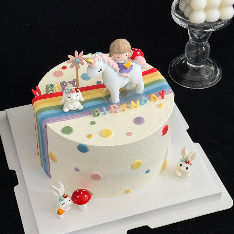 卡通可爱骑马女孩大彩虹迷你小兔插件马年女宝宝满月生日蛋糕装饰,节庆用品/礼品,蛋糕/烘焙装饰用品,淘宝优惠券,粉丝福利购,淘宝优惠卷