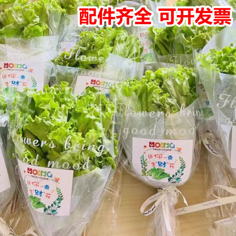 送你一束生菜财花束卡片透明包装纸花束包装材料花艺包装纸