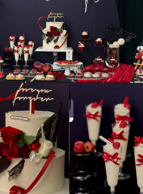 国风红色系情侣结婚订婚宴甜品台浪漫鲜花玫瑰纸杯可露丽布丁插件