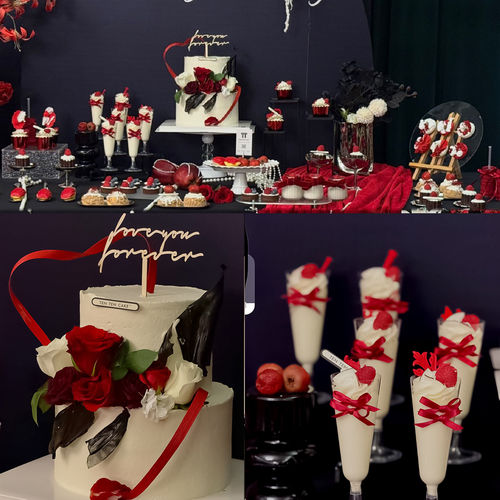 国风红色系情侣结婚订婚宴甜品台