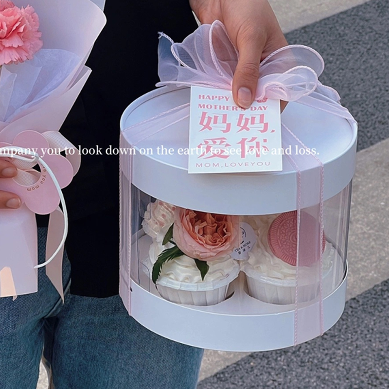 5.12网红同款手捧康乃馨花束送妈妈母亲节日快乐甜品纸杯包装盒