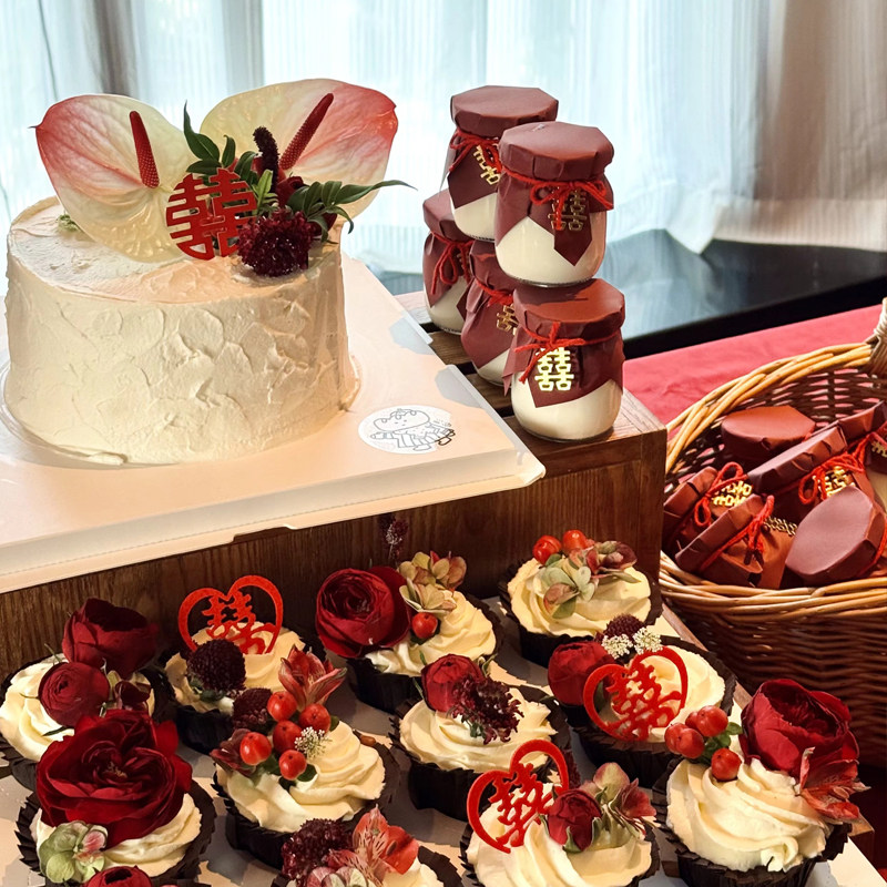 红色系订婚结婚宴甜品纸杯蛋糕装饰无纺布囍字插件插牌布丁杯装饰,节庆用品/礼品,蛋糕/烘焙装饰用品,淘宝优惠券,粉丝福利购,淘宝优惠卷