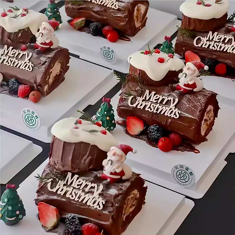 2025圣诞节树桩蛋糕卷装饰摆件