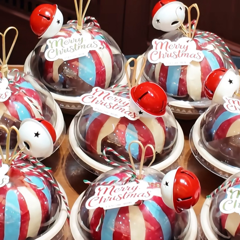 网红立体苹果酸奶球冷萃酸奶碗打包透明圆球碗甜品平安果油纸竹签