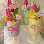 春季 出游野餐聚会郁金香甜品杯插花杯春游花杯蝴蝶结小旗鲜花插件