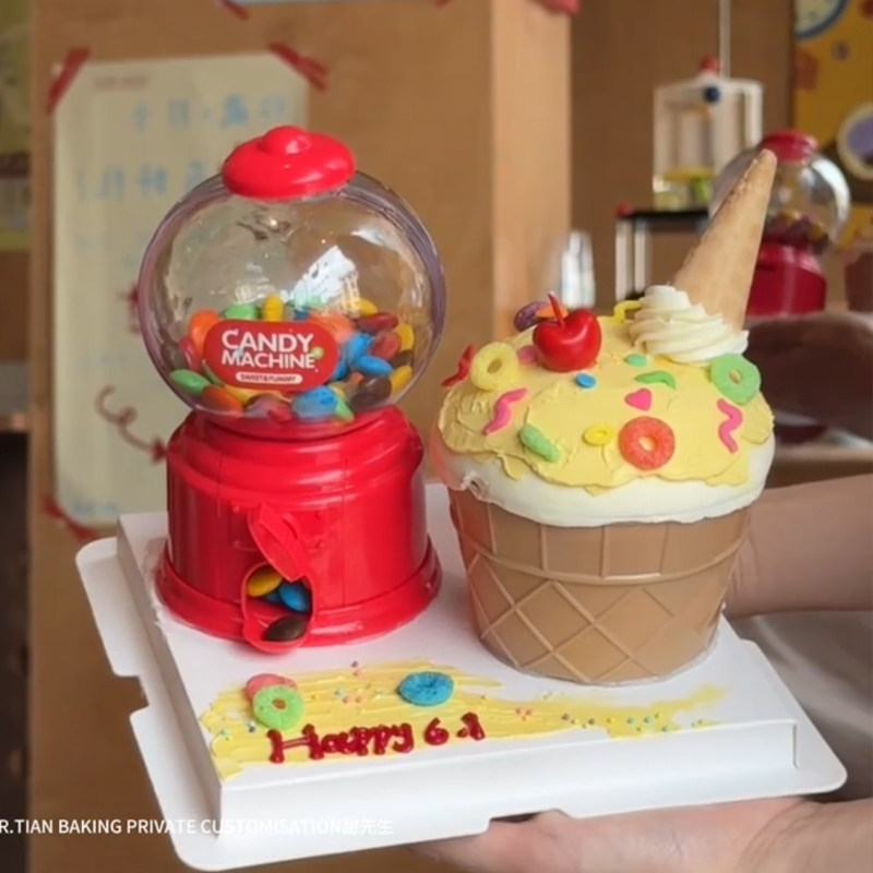 扭蛋机糖果机冰淇淋碗蛋糕装饰创意卡通小朋友幼儿园生日主题