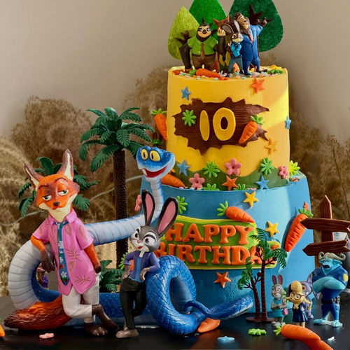 卡通儿童疯狂动物园生日蛋糕装饰