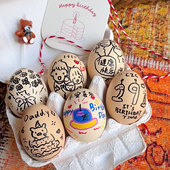 创意鸡蛋手绘DIY满周岁甜品装 饰蛋托拉菲草丝带摆件色素笔麻绳