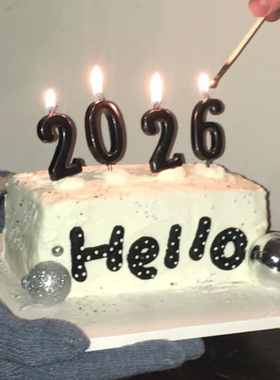 2026网红跨年春节元旦黑色数字蜡烛蛋糕装饰浪漫奶油风甜品蛋糕