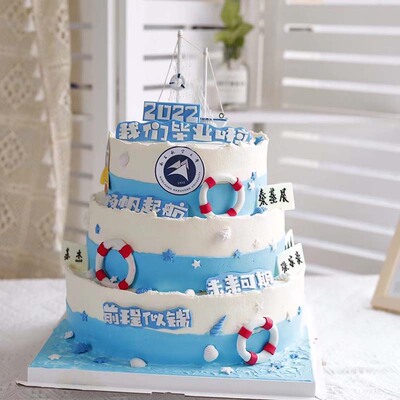 蓝色船锚帆船毕业季生日蛋糕