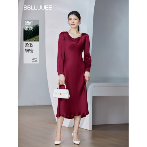 商场同款 光感醋纤 精致宴会修身礼服连衣裙