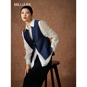 BBLLUUEE 雕花马甲女V领外套 复古旗袍扣中式 粉蓝衣橱2026春装 新款