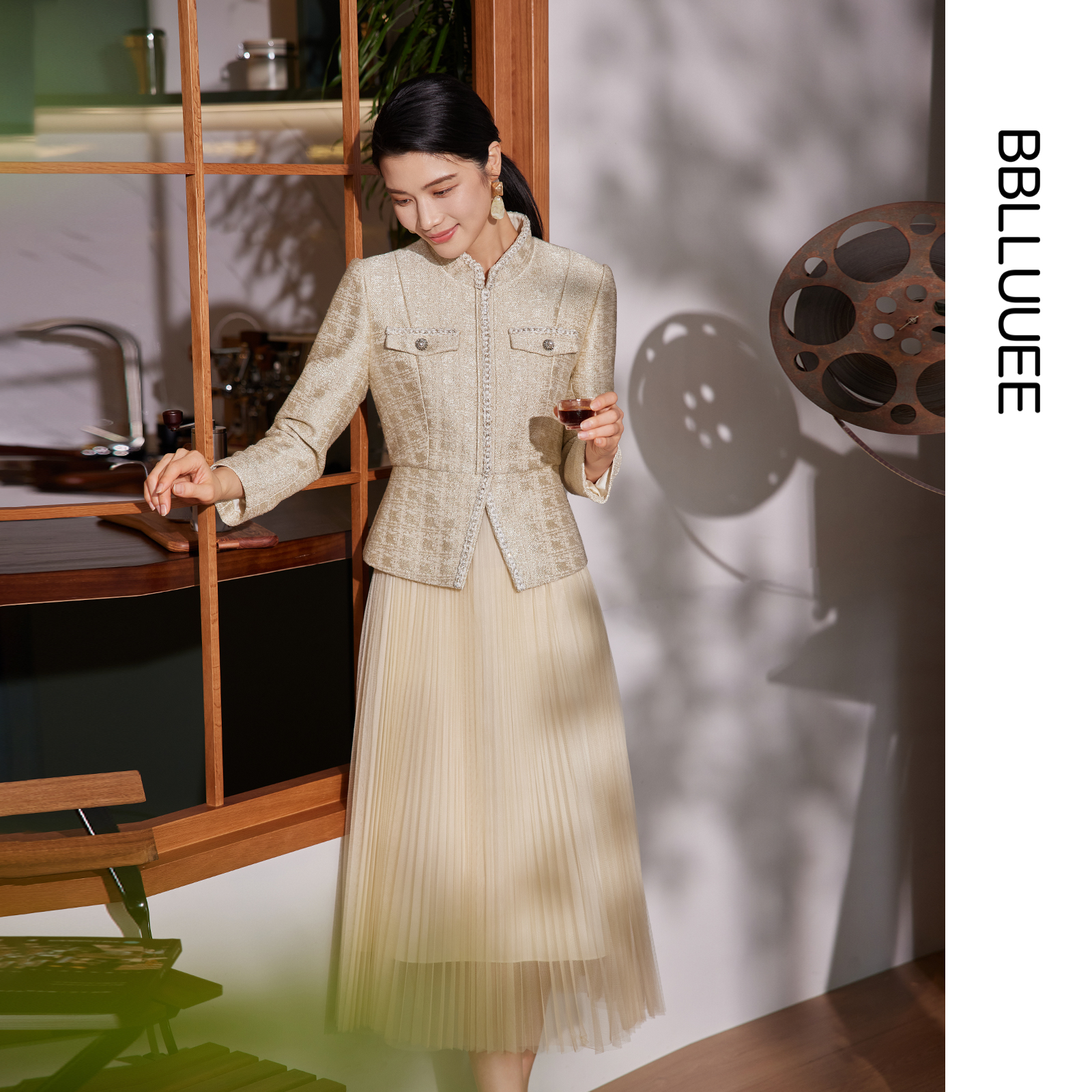 商场同款 轻奢新中式 织金拼纱轻礼服连衣裙