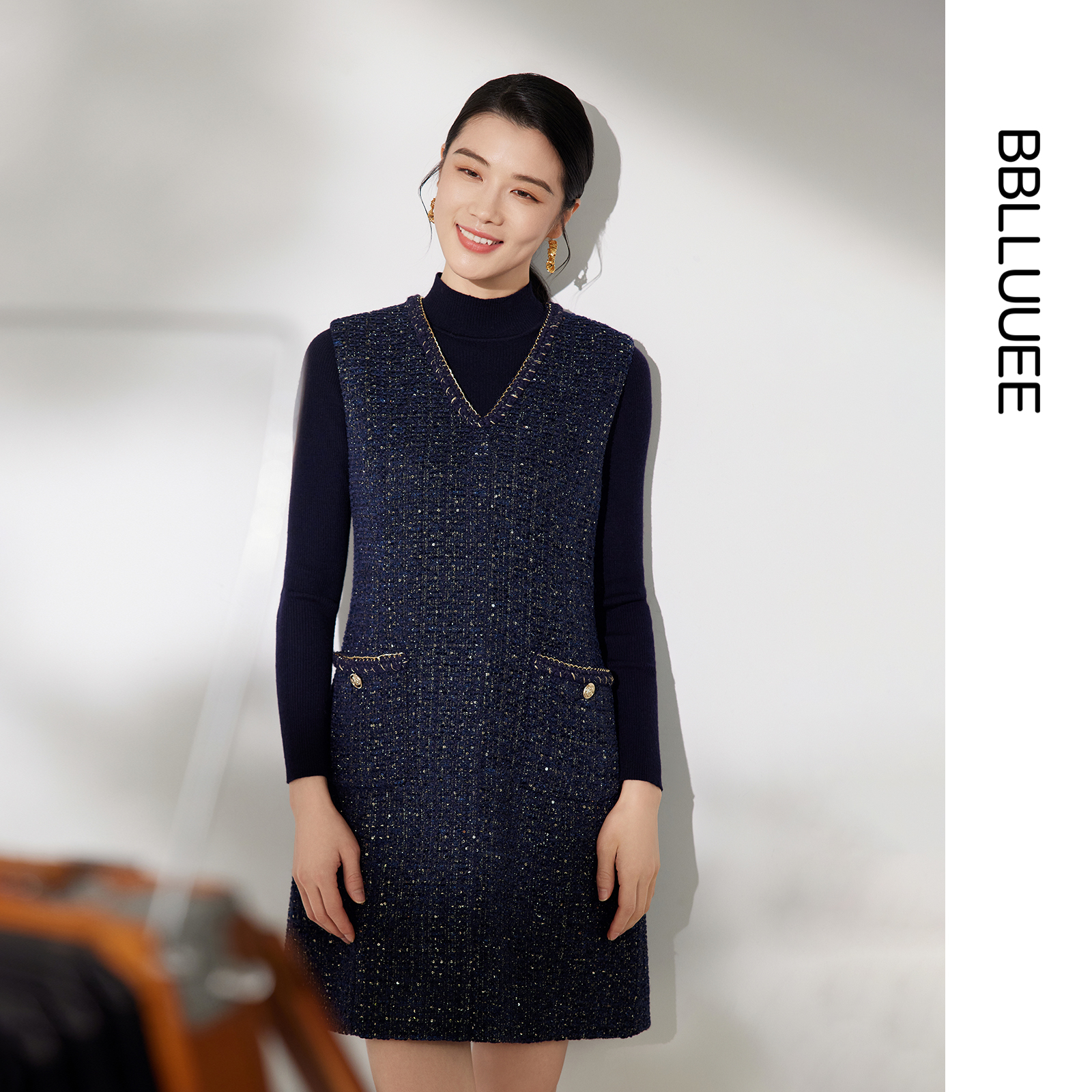 星河皓月 商场同款 复古小香风无袖背心裙