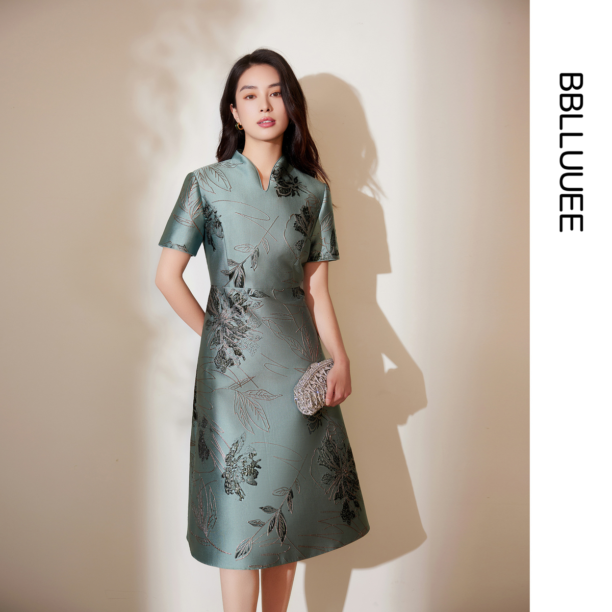 气质东方 叶影提花 礼服连衣裙