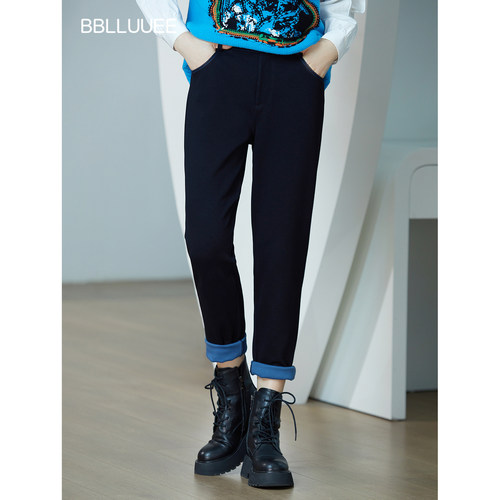 BBLLUUEE/粉蓝衣橱商场同款2026春秋装时尚百搭弹力抓绒针织裤女
