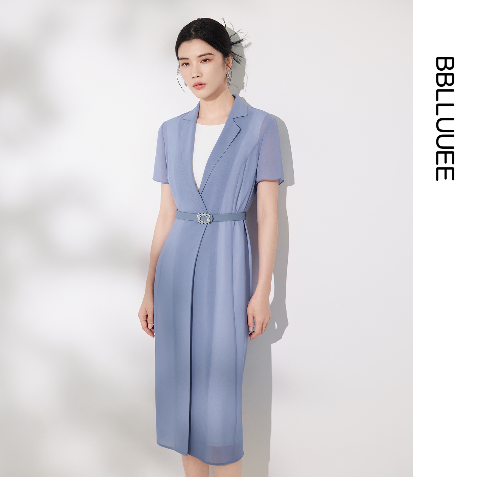 BBLLUUEE/粉蓝衣橱2025夏装新款精致通勤风衣式开衫背心裙套装女