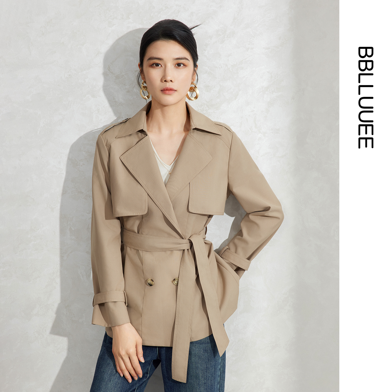 【复古轻奢风衣】BBLLUUEE粉蓝衣橱2025秋装新款气质短风衣外套女