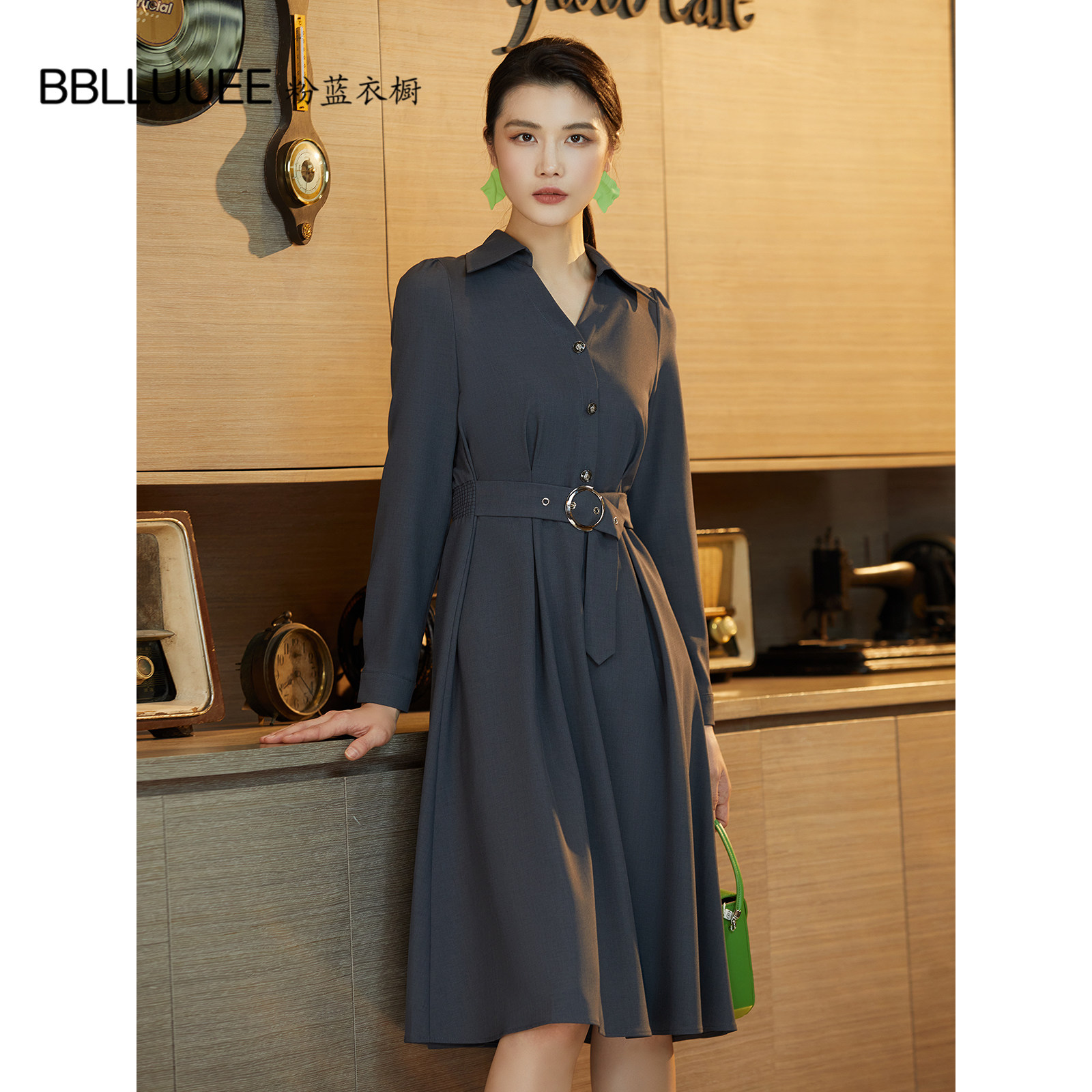 法式轻复古 简约连衣裙 风衣式衬衫裙