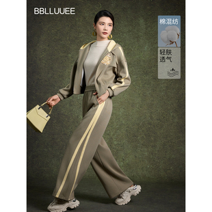 BBLLUUEE/粉蓝衣橱2026春女装新款休闲简约连帽设计卫衣运动套装