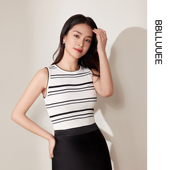 粉蓝衣橱2025夏装 新款 复古条纹修身 BBLLUUEE 针织背心女弹力小衫