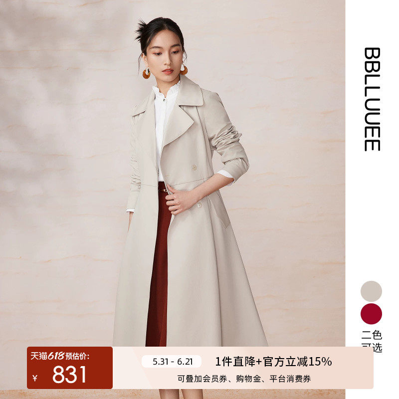 BBLLUUEE粉蓝衣橱奢雅气质百搭气场风衣女2025秋装新款立裁长外套