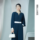 简约气质 飘逸纱袖 BBLLUUEE 粉蓝衣橱2025夏装 新款 V领连体裤 女