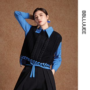 【匠心绞花工艺】BBLLUUEE粉蓝衣橱2026春新款悠然江水针织马甲女