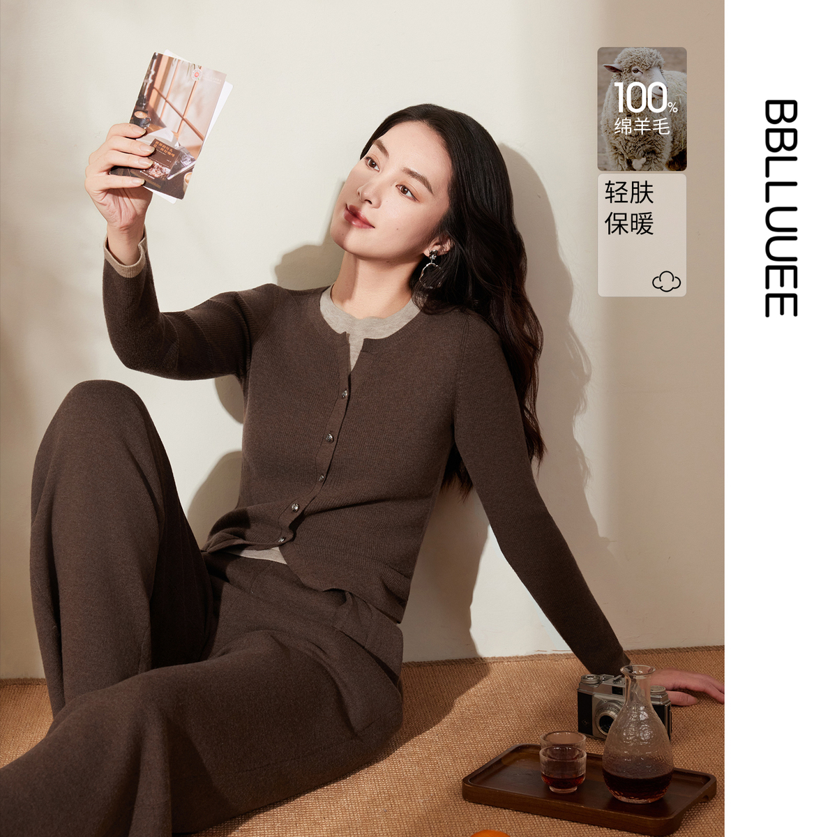 慵懒风假两件 撞色全羊毛女毛衫