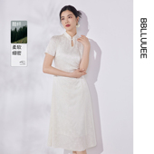 新中式 醋酸提花 粉蓝衣橱2025夏装 东方复古改良短袖 旗袍连衣裙