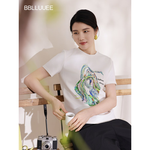 艺术抽象彩墨印花 棉感短袖T恤衫