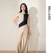 交叠腰部 粉蓝衣橱2025夏装 新款 高气质设计感直筒撞色连体裤 女