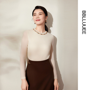 【秋水镜】BBLLUUEE粉蓝衣橱2025秋新款百搭手工织带打底针织衫女