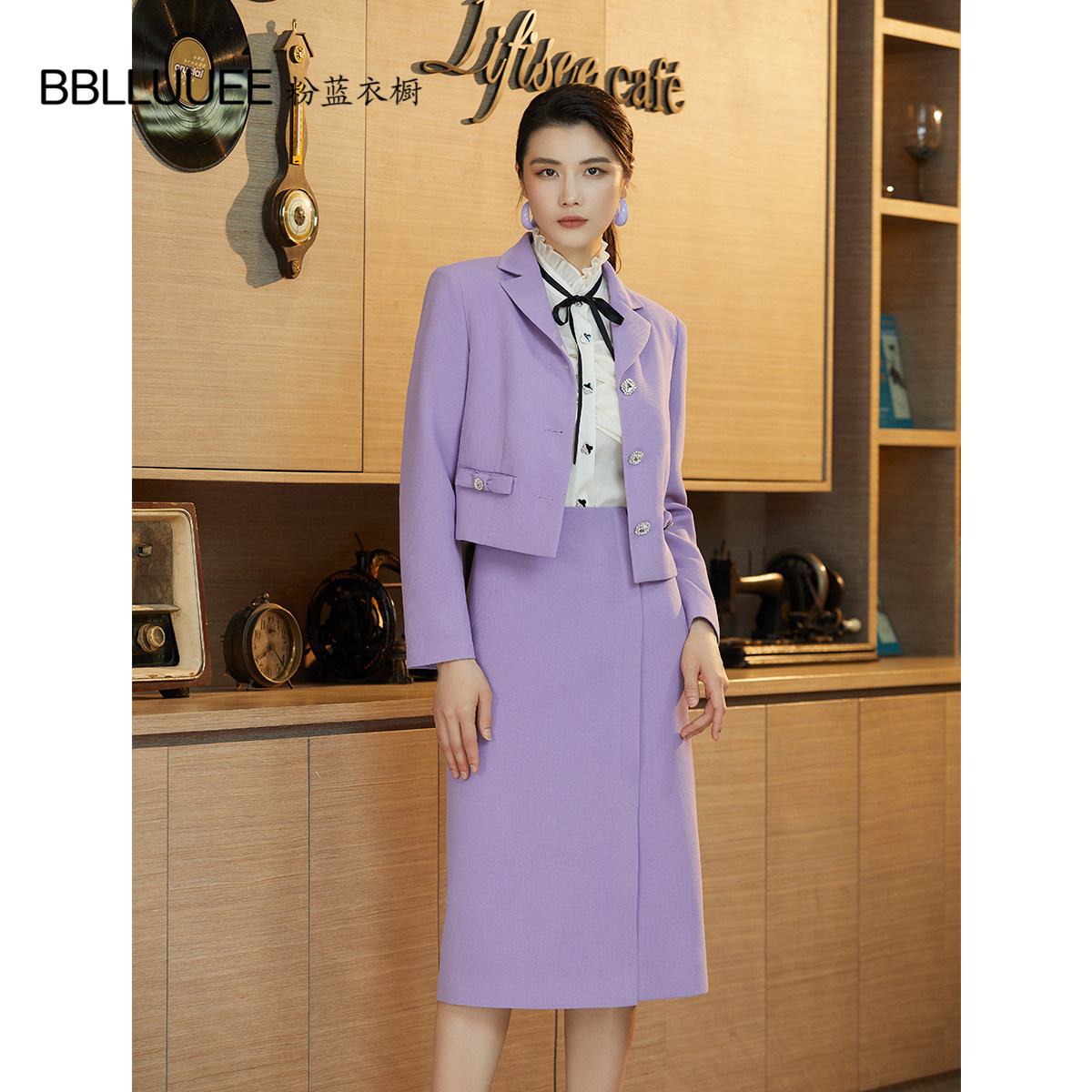 粉蓝衣橱轻奢浪漫减龄小香风套装女2025秋装紫色短西装半裙两件套,女装/女士精品,时尚套装,淘宝优惠券,粉丝福利购,淘宝优惠卷