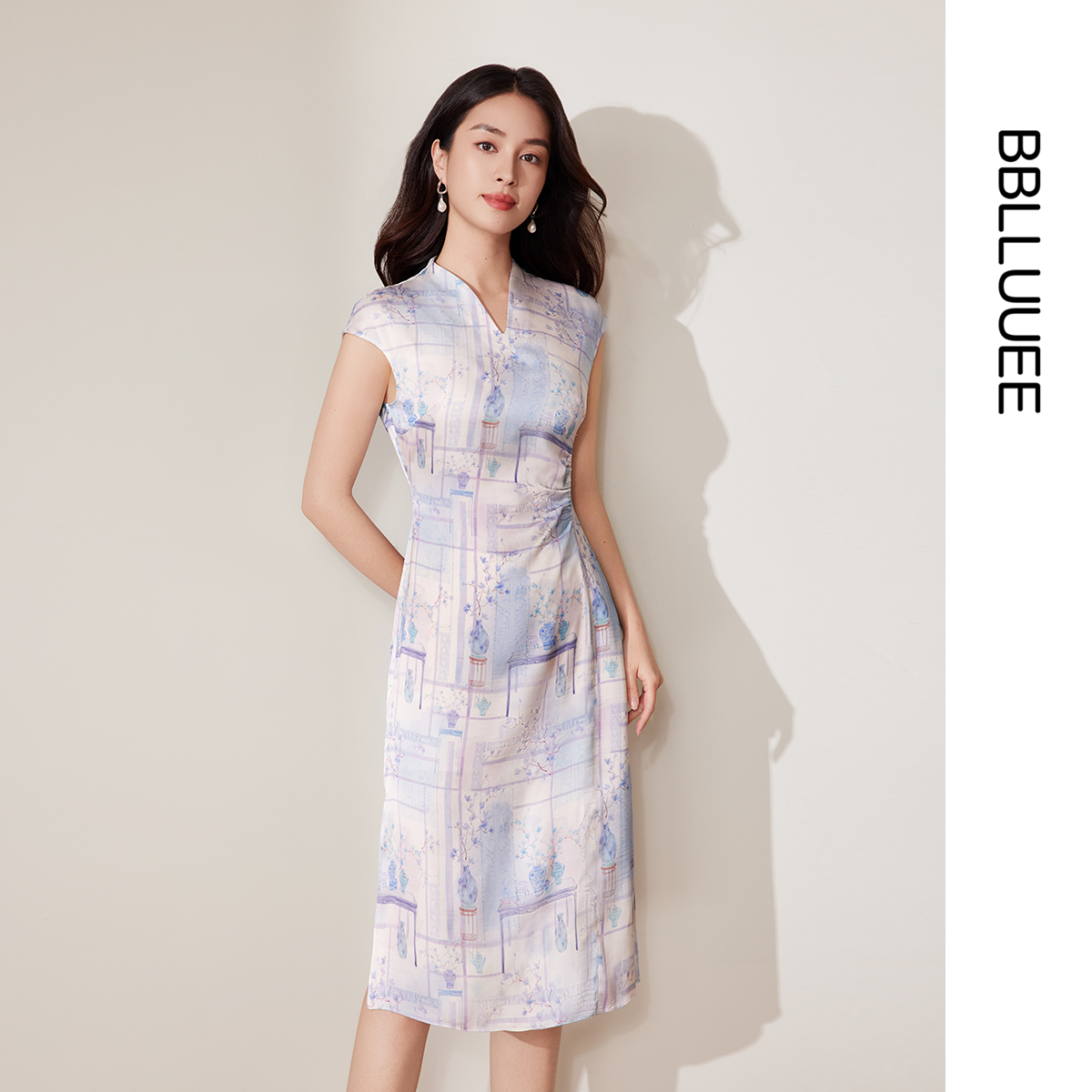 国风改良印花 旗袍直筒连衣裙