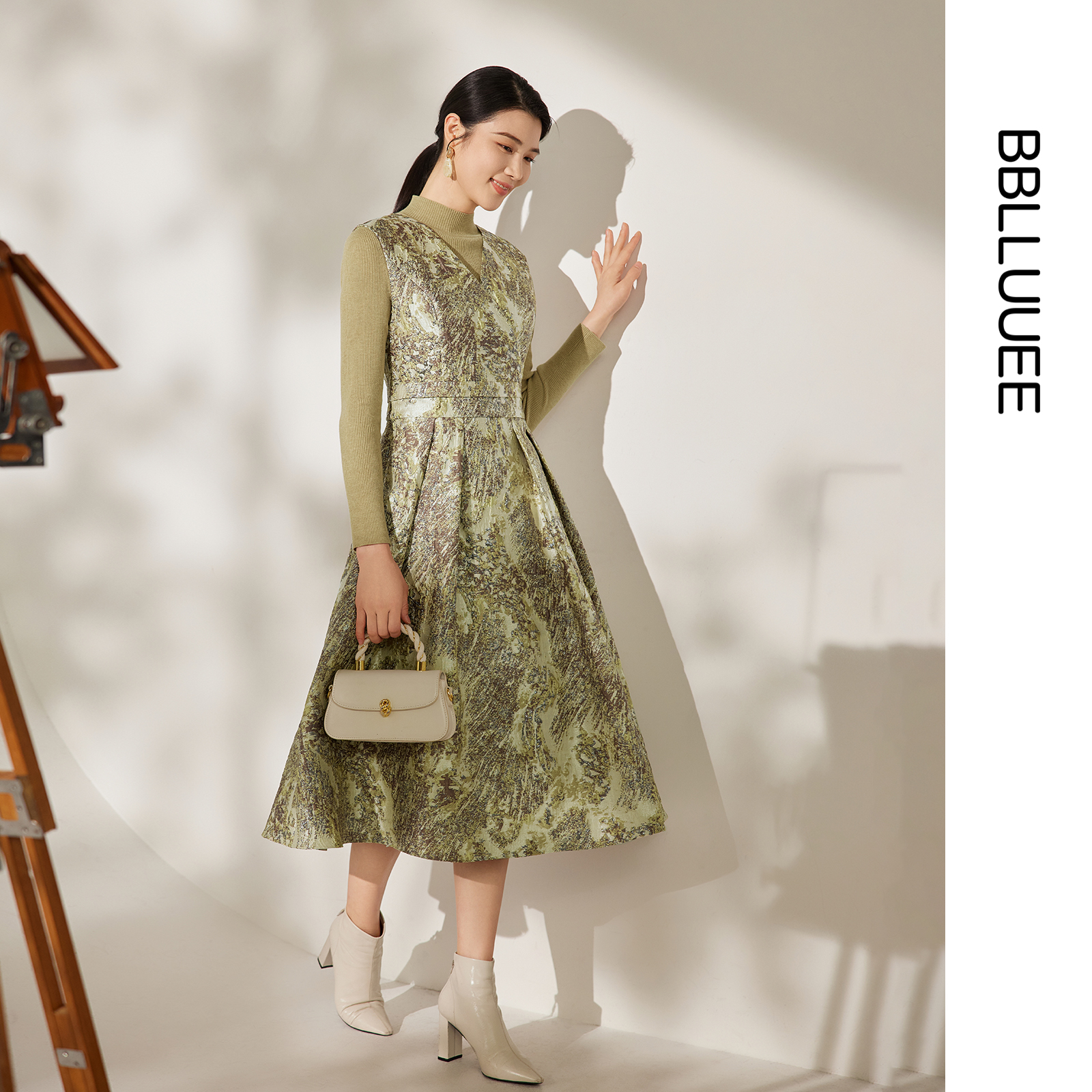 层次感套装 商场同款 东方提花连衣裙套装