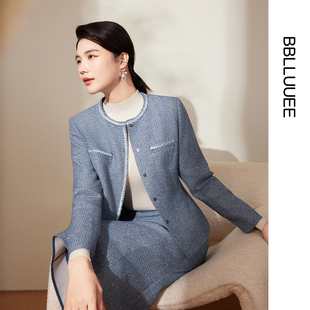 轻职场短外套半身裙两件套女优雅小香风套装 粉蓝衣橱2025冬装 新款