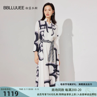 衬衫 BBLLUUEE 新款 粉蓝衣橱复古艺术LOGO印花连衣裙女2023秋装 裙