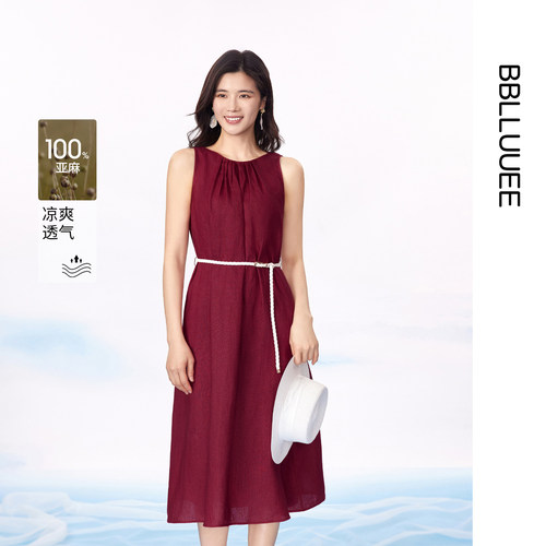 南法度假风 亚麻无袖连衣裙