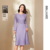 BBLLUUEE粉蓝衣橱2025秋冬女装 绛玉枝 气质雅致镂空绣花连衣裙